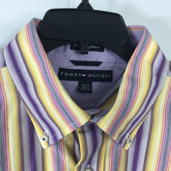 Tommy Hilfiger XL Button Down Shirt Yellow Striped - Picture 6 of 11